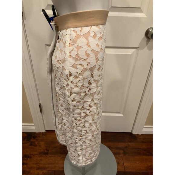 BCBG Max Azria Bess Tan & Cream Lace Overlay Pencil Skirt, Size Small - Picture 3 of 7